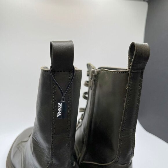ZARA FAUX LEATHER LACE-UP FLAT ANKLE COMBAT BOOTS IN MUTED OLIVE GREEN - 39 (9) - Picture 10 of 11